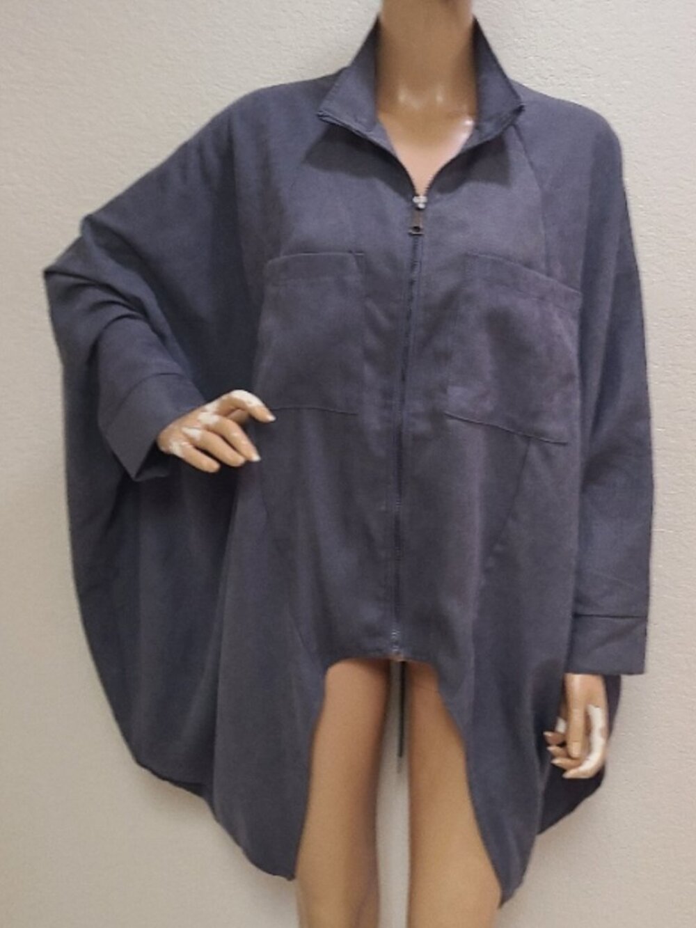 NEW NWT! KATE HEWKO ATHLEISURE BATWING ZIP UP DRAWSTRING JACKET HIGH LOW sz O/S